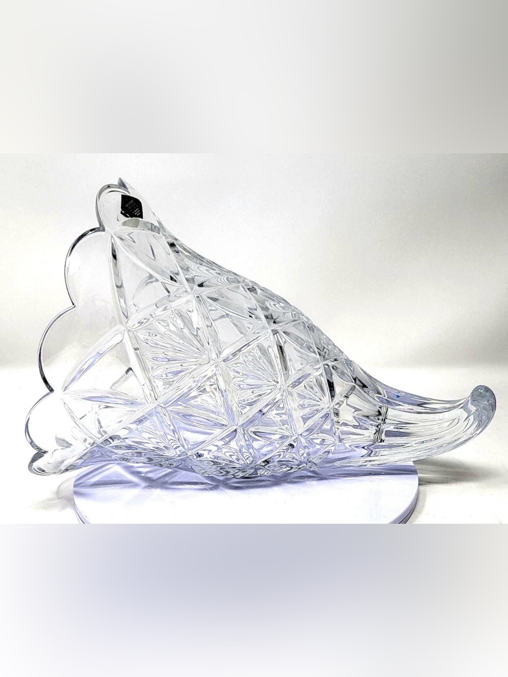 Clear Glass Cornucopia Vase - Decorative Centerpiece